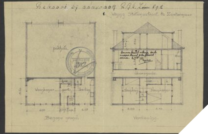 Gedigitaliseerde tekening uit de bouwdossiers 1940-1950